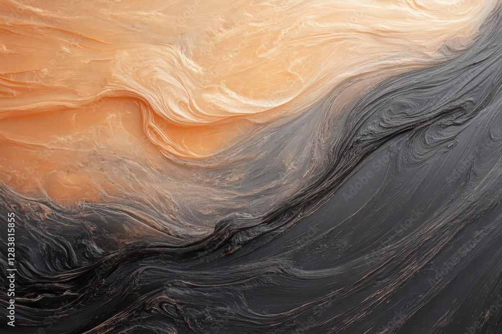 Abstract Black And Peach Swirling Fluid Art With Glitter Texture Abstract Black And Peach Swirling Fluid Art With Glitter Texture