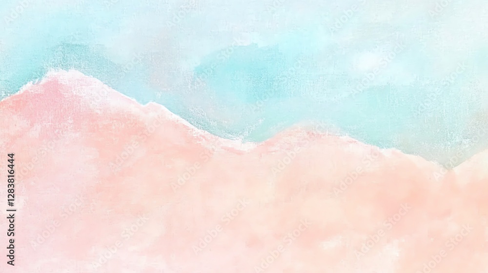 Fototapeta premium A soft, abstract landscape blending pastel pinks and blues, evoking tranquility and serenity with gentle watercolor gradients.