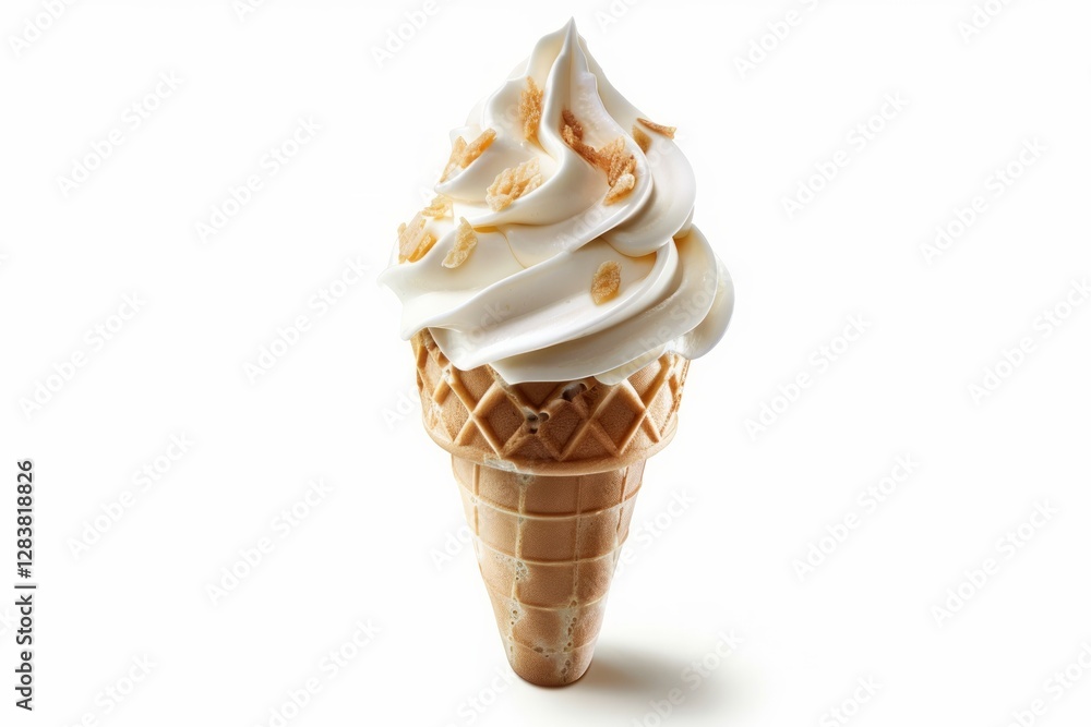 Vanilla ice cream cone with toppings on white. Neural network AI generated Vanilla ice cream cone with toppings on white. Neural network AI generated
