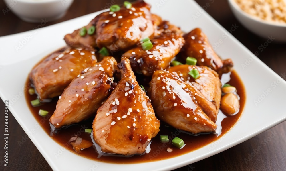 Deliciously Glazed Chicken Wings with Sesame and Green Onion Garnish Deliciously Glazed Chicken Wings with Sesame and Green Onion Garnish