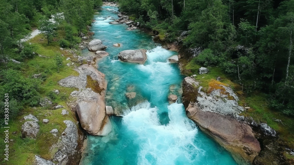 Crystal Clear River Flowing Through Lush Green Forest Landscape Crystal Clear River Flowing Through Lush Green Forest Landscape