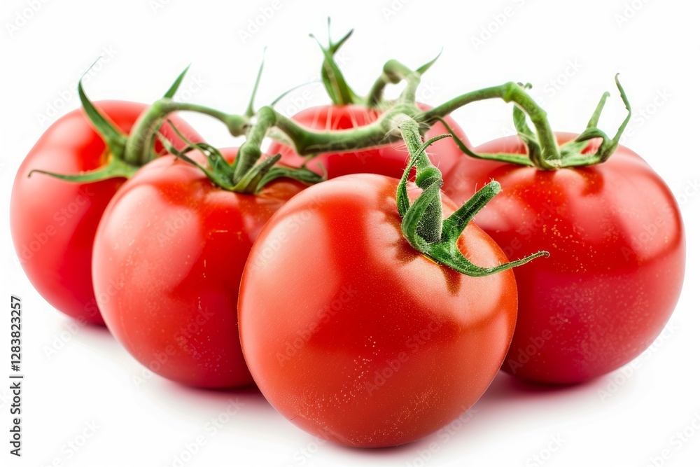 Fresh dewy tomatoes on white. Neural network AI generated Fresh dewy tomatoes on white. Neural network AI generated