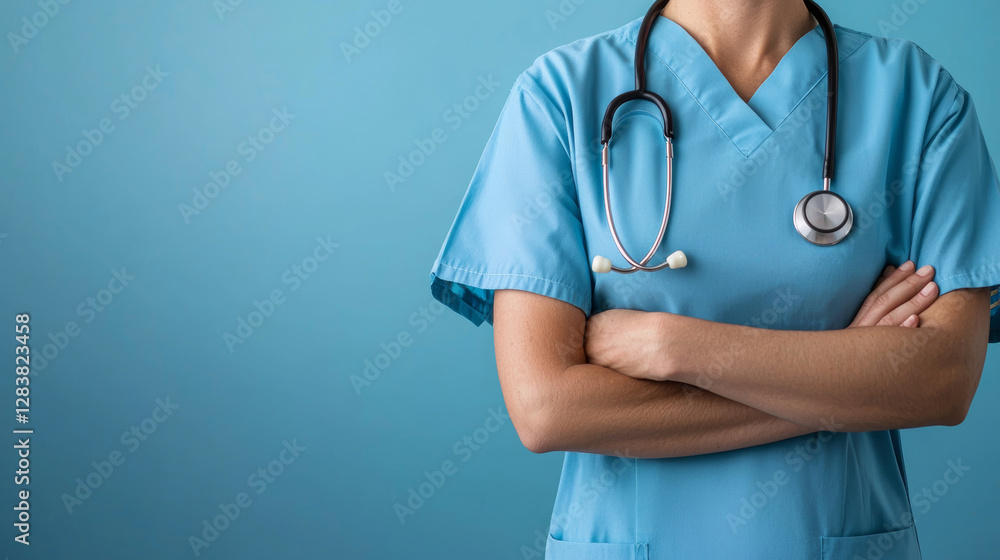 Healthcare worker stands confidently assisting community with compassion Healthcare worker stands confidently assisting community with compassion
