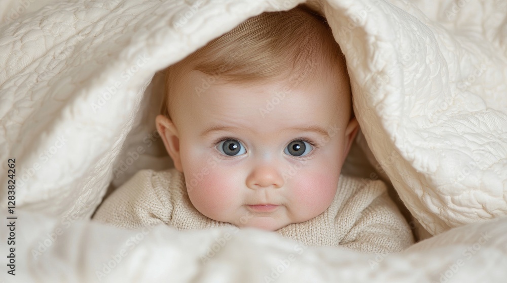 Baby covered in blanket, peaceful, inside, adorable, for print Baby covered in blanket, peaceful, inside, adorable, for print