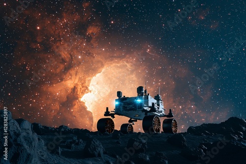 Mars Rover Stationed Beneath a Cosmic Glow in High-Fidelity Image