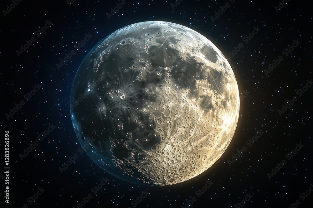 Obraz premium Moon in space starry night celestial body craters surface texture