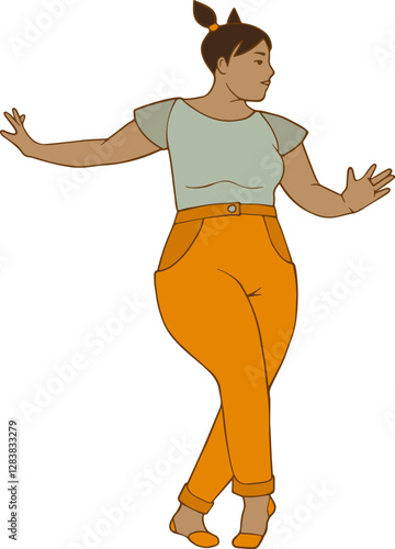 illustration d'une femme brune en pantalon aux courbes généreuses