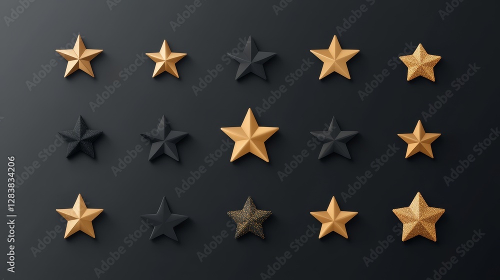 Variety of Star Shapes and Colors on Dark Background for Decor Variety of Star Shapes and Colors on Dark Background for Decor