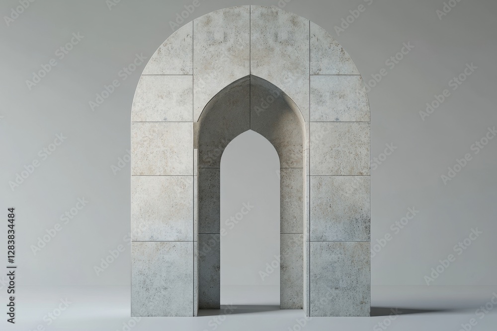 Fototapeta premium A single stone archway set in an empty neutral studio