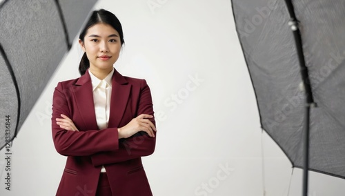 Confident businesswoman in studio portrait photo