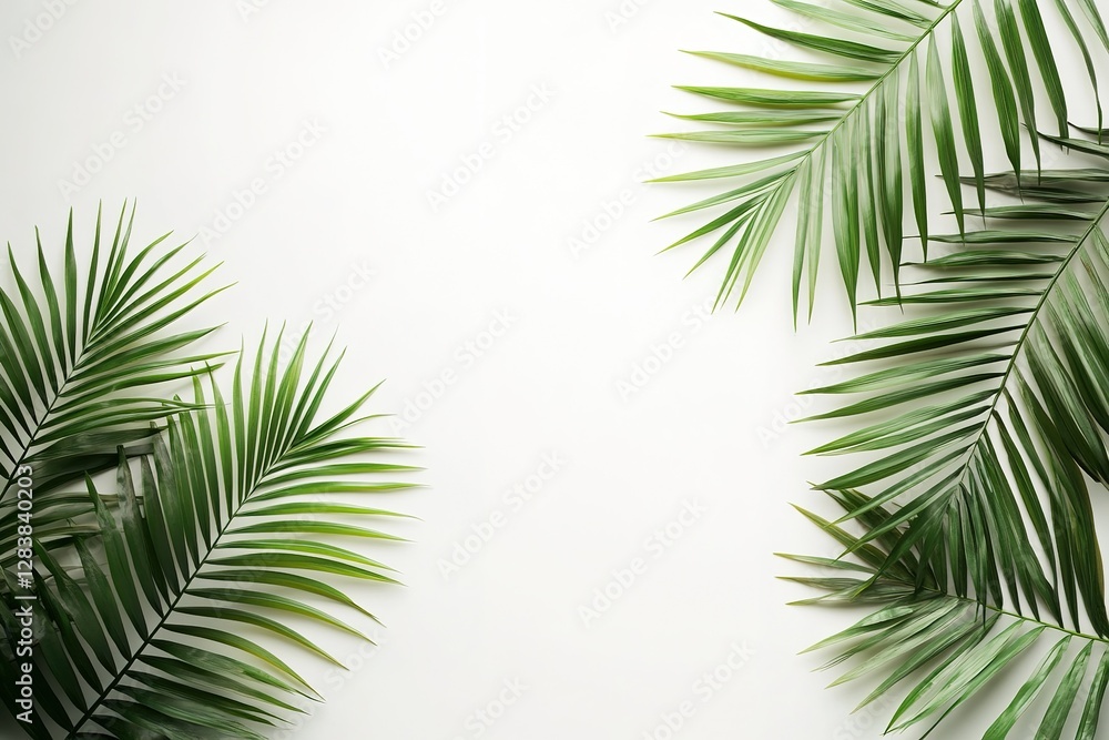 Top View of Fresh Green Palm Leaves Placed Over a White Background Perfect for a Natural Aesthetic
Top View of Fresh Green Palm Leaves Placed Over a White Background Perfect for a Natural Aesthetic
