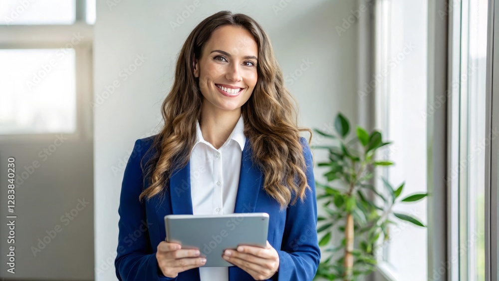 Professional Woman Using Tablet in Modern Office: young businesswoman with a tablet computer Professional Woman Using Tablet in Modern Office: young businesswoman with a tablet computer