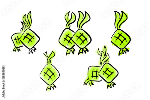 Illustration of ketupat, a traditional woven rice cake commonly served during Eid celebrations in Indonesia and Malaysia. A symbol of togetherness and gratitude.