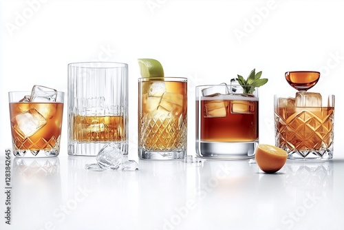 Crystal Clear Cocktails: Luxurious Drinks in Elegant Glassware. Refreshing beverages, perfect for a sophisticated night out or a special celebration. photo