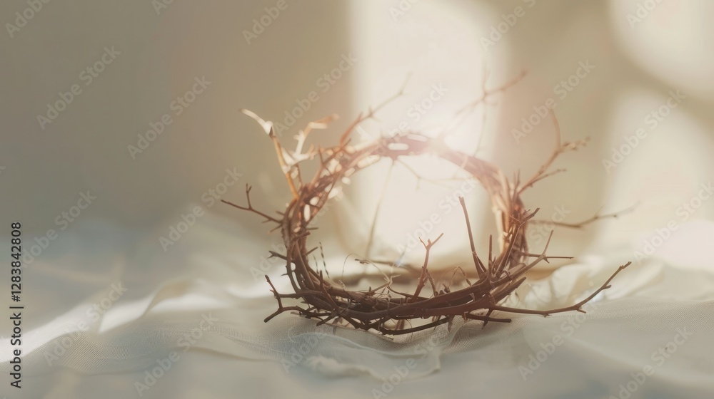 Fototapeta premium Crown of thorns Jesus christian photo, blank space