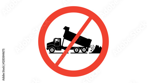 No Truck Dumping sign, black and red isolated silhouette