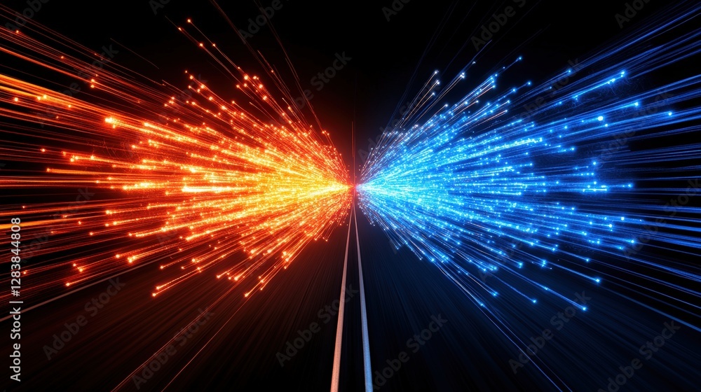 Fototapeta premium Moving car lights create bright streaks on a black background with a night highway scene