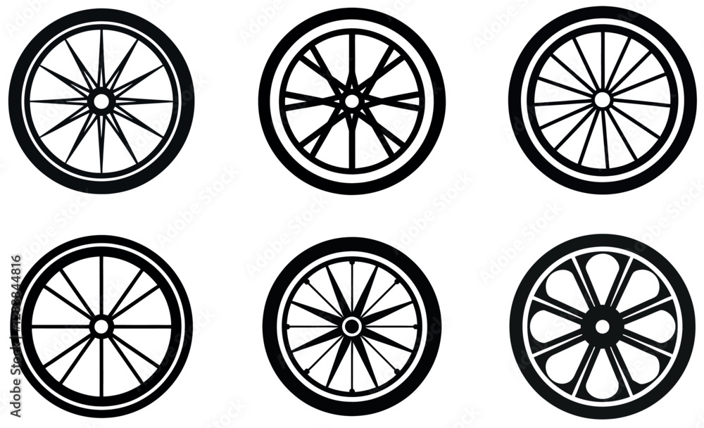 Fototapeta premium Black and White Wheel Illustrations Collection