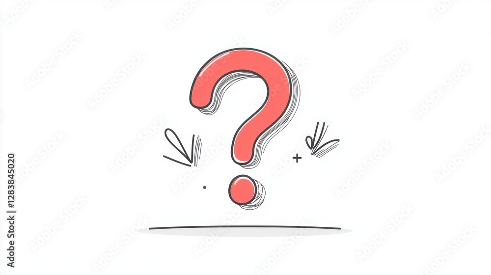 Colorful question mark symbol with hand-drawn effect on a white background designed to represent curiosity, inquiry, and uncertainty in design concepts Colorful question mark symbol with hand-drawn effect on a white background designed to represent curiosity, inquiry, and uncertainty in design concepts