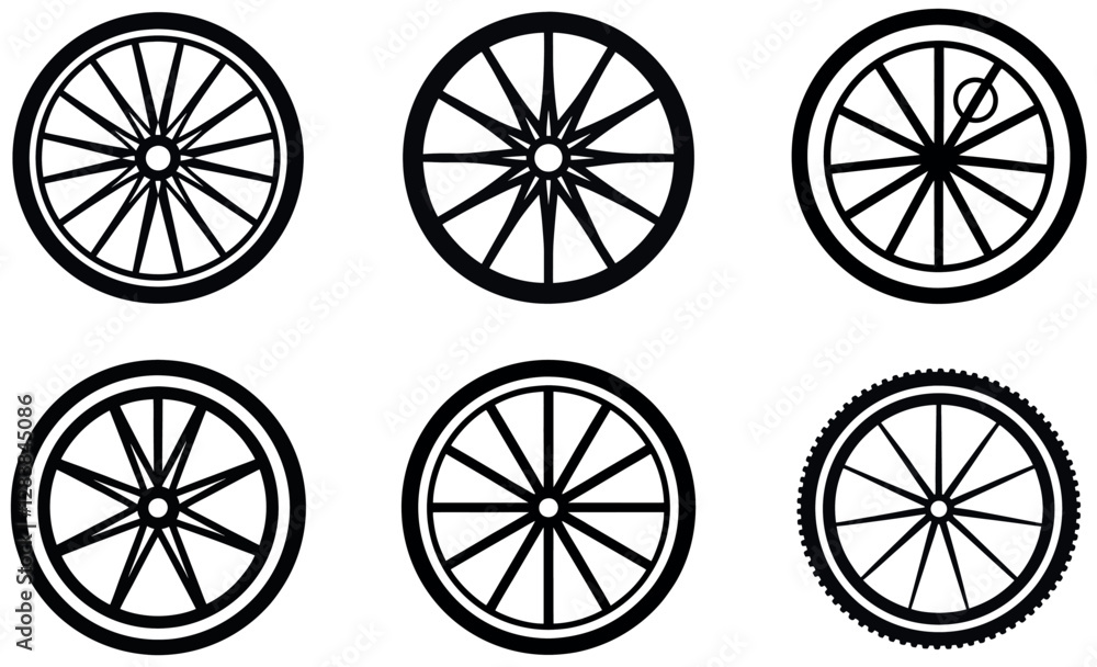 Fototapeta premium Black and White Wheel Illustrations Collection