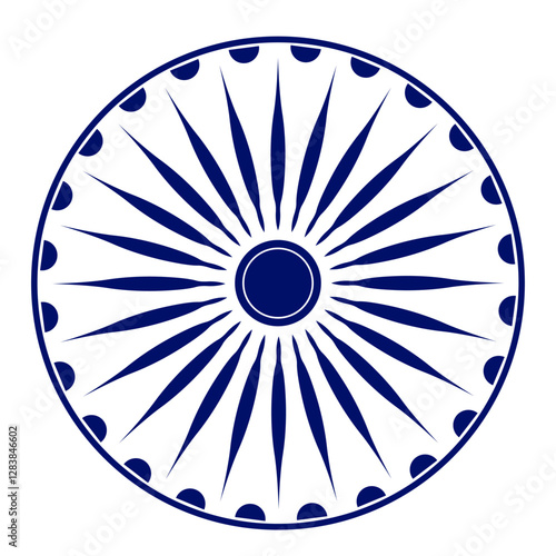 Wheel icon isolated over white background.Wheel with spokes vector icon.Modern ashok chakra graphic element icon isolated over white background.Chakra wheel with twenty four spokes.