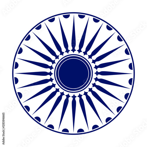 Wheel icon isolated over white background.Wheel with spokes vector icon.Modern ashok chakra graphic element icon isolated over white background.Chakra wheel with twenty four spokes.