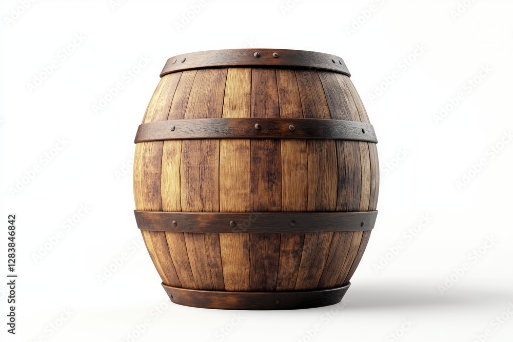 Fototapeta premium Rustic Wooden Barrel: Vintage Wine Cask, Aged Oak Texture, Retro Drink Container