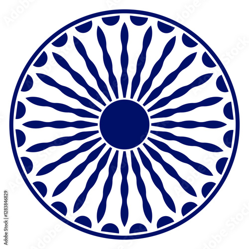 Wheel icon isolated over white background.Wheel with spokes vector icon.Modern ashok chakra graphic element icon isolated over white background.Chakra wheel with twenty four spokes.