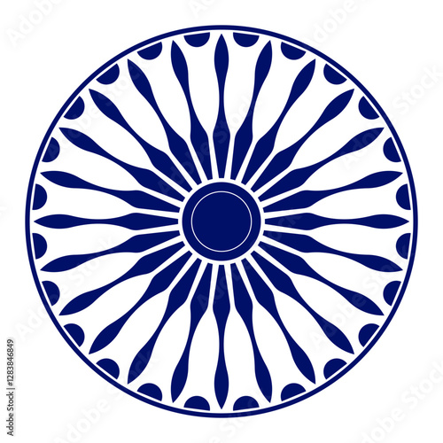 Wheel icon isolated over white background.Wheel with spokes vector icon.Modern ashok chakra graphic element icon isolated over white background.Chakra wheel with twenty four spokes.