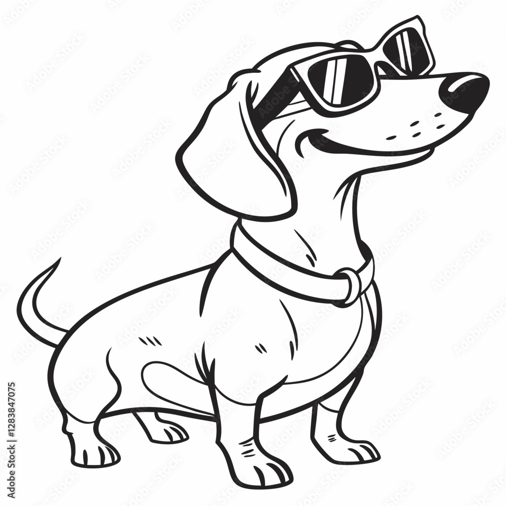 Fototapeta premium Trendy Sausage Dog Clipart – Black and White Hipster Dachshund