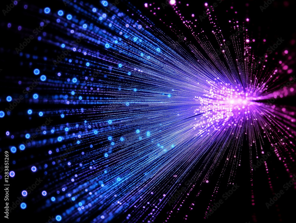 Fototapeta premium Data Stream: Abstract depiction of data streams, with threads of light converging and diverging, creating a vibrant display of modern technology.