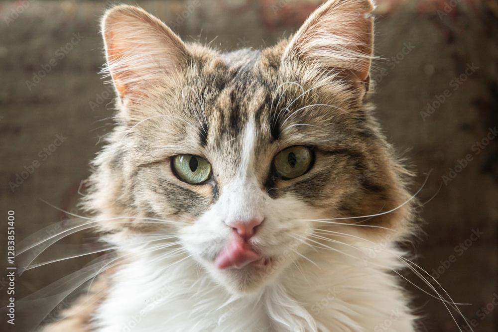Portrait of a young adorable cat with green eyes and long hair Portrait of a young adorable cat with green eyes and long hair