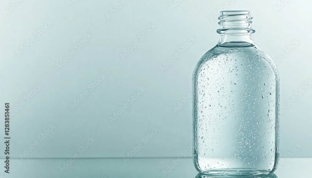 Clear Plastic Water Bottle with Condensation on Light Blue Background Clear Plastic Water Bottle with Condensation on Light Blue Background