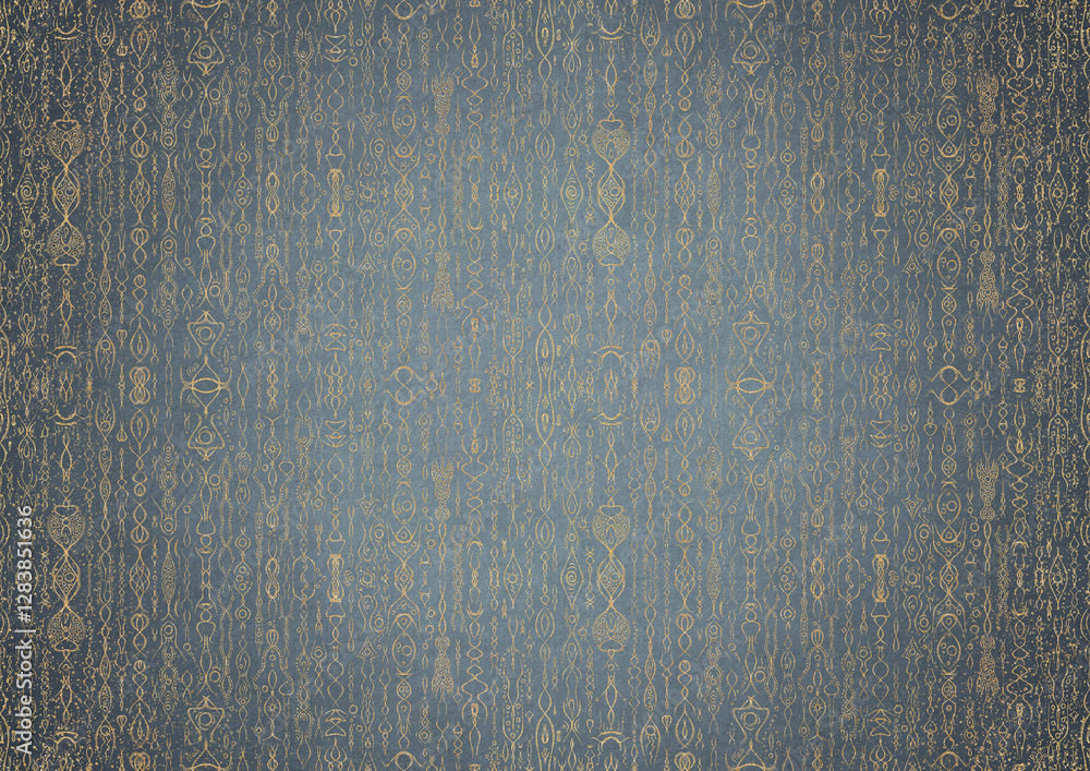 custom made wallpaper toronto digitalHand-drawn unique abstract gold ornament on a light blue background, with vignette of darker background color and golden glittery sparks. Paper texture. Digital artwork, A4. (pattern: p14b)