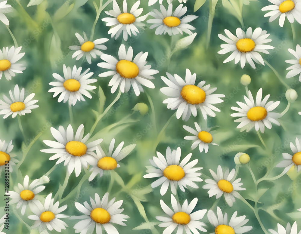 Fototapeta premium watercolor Tiny daisy-like fleabane wildflower clusters background