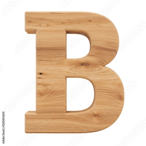 Wooden textured capital letter B on a black background showcasing wood grain