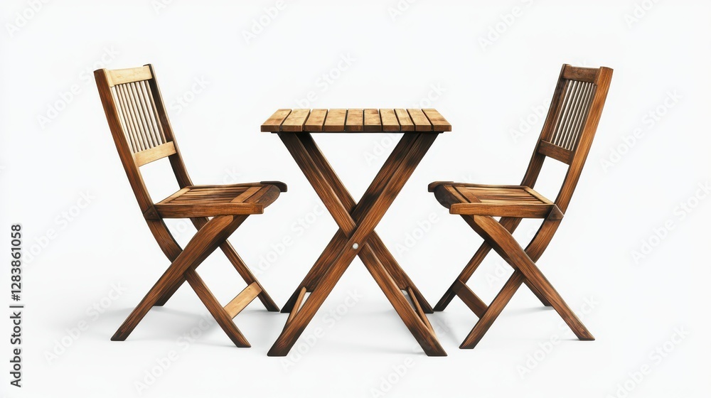 Wooden folding table and chairs set on white background Wooden folding table and chairs set on white background