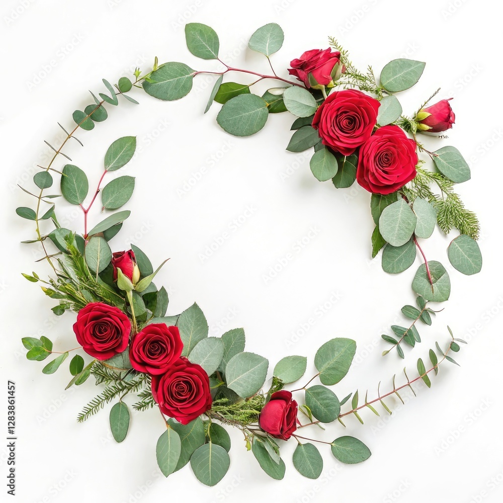Fototapeta premium Red Rose & Eucalyptus Wreath | Floral Arrangement