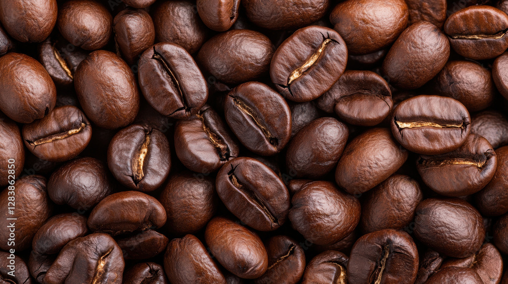 Naklejka premium Close-up shots of coffee beans, showcasing high fidelity and detail in an artistic style.