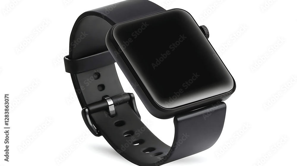 Black Smartwatch with Minimalist Design and Touchscreen Display on Isolated White Background Black Smartwatch with Minimalist Design and Touchscreen Display on Isolated White Background