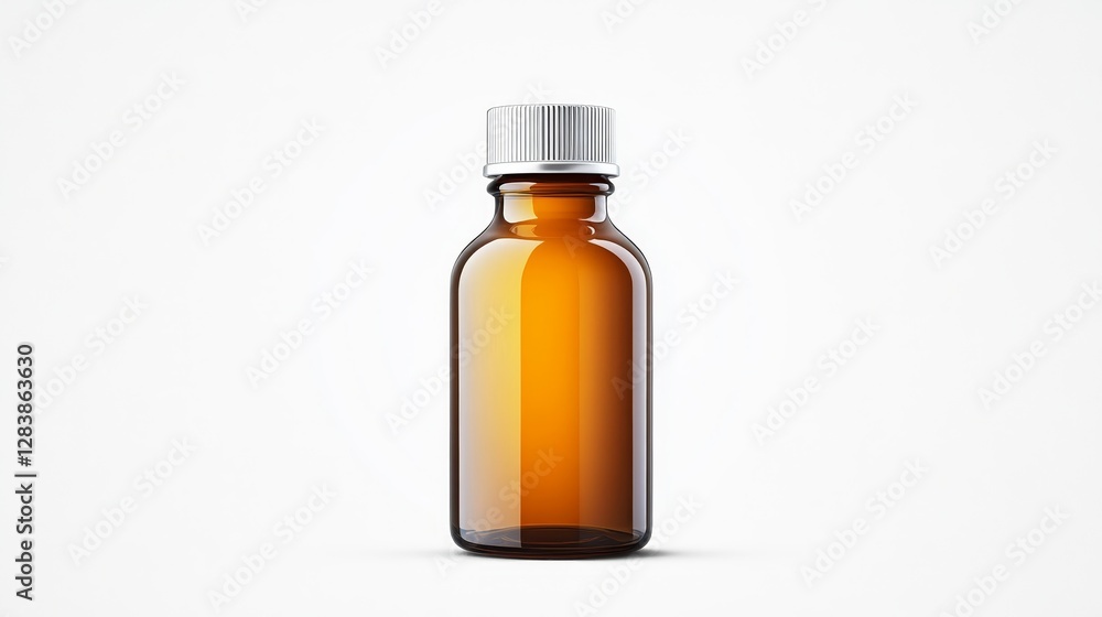 Brown Glass Bottle with White Cap on a White Background Brown Glass Bottle with White Cap on a White Background