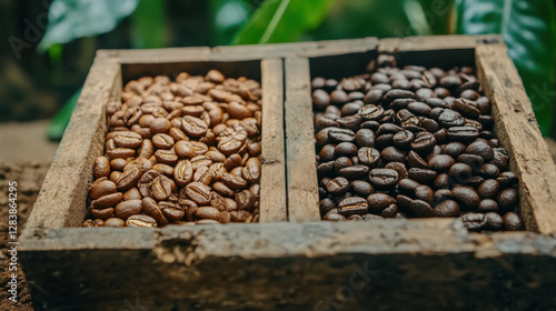 Light brown coffee beans in their first stage of processing, high fidelity image for premium usage. photo