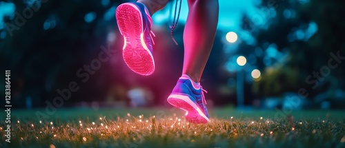 Obraz na płótnie Nighttime running event urban park sports photography vibrant atmosphere close-up view health and fitness concept w salonie