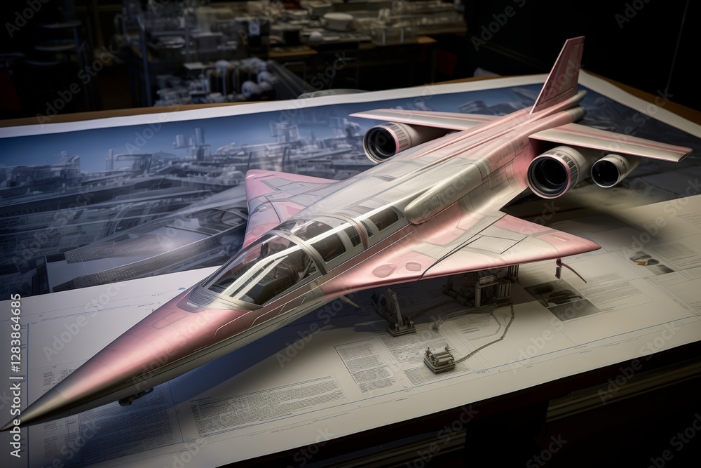 Innovative jet model showcase design studio scale model indoor close-up aviation artistry