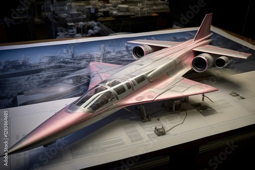 Obraz na płótnie Innovative jet model showcase design studio scale model indoor close-up aviation artistry w salonie