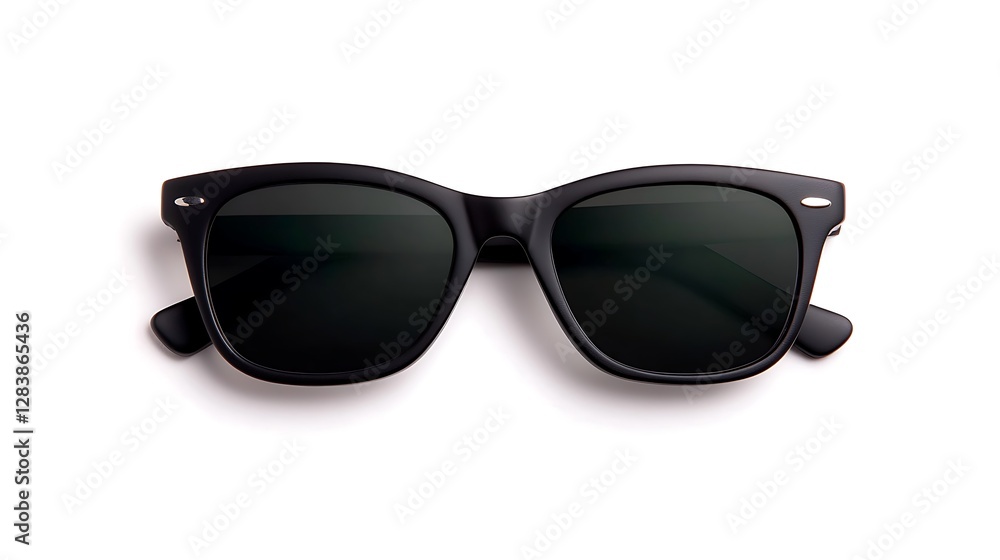 Black Retro Sunglasses with Dark Lenses on White Background for Fashion and Summer Accessories Black Retro Sunglasses with Dark Lenses on White Background for Fashion and Summer Accessories