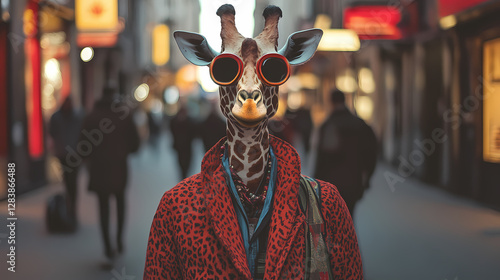 Human with giraffe head photo