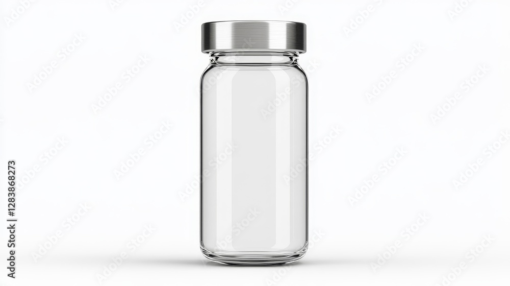 Transparent Glass Jar with Metal Lid on White Background Transparent Glass Jar with Metal Lid on White Background