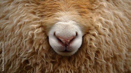 Close up of a fluffy sheep in nature with brown and white fur
