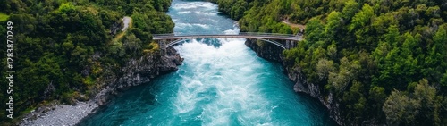 Scenic Aerial View of Turquoise River and Green Forested Landscape